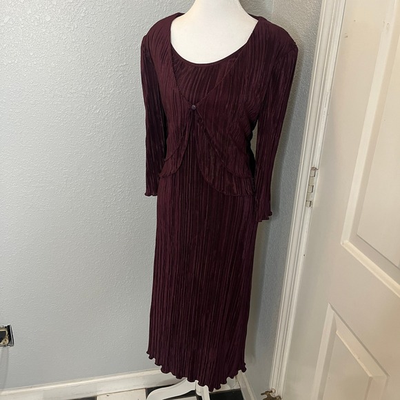 Plisse Dress & Jacket Set Burgundy Midi Dress Party‎ Cocktail Evening - Picture 3 of 9